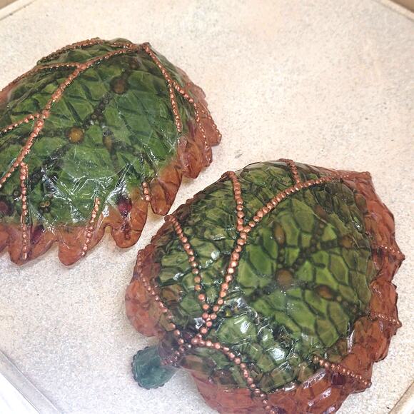 Two Resin Leaf Dishes Translucent Green and Brown 5.5" Long 1.5" Tall - Picture 2 of 7